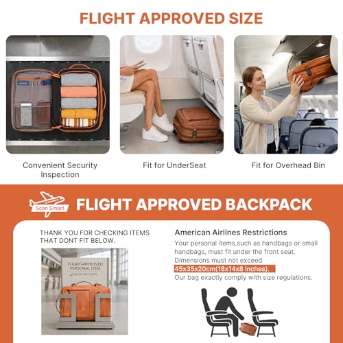 Travel Backpack for Women, PU Leather Carry On Backpack Flight Approved with Laptop Compartment, 40L Expandable Personal Item Travel Bag for Traveling Weekender Business (Brown) - color: Brown