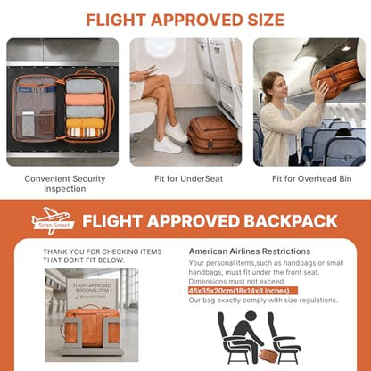 Travel Backpack for Women, PU Leather Carry On Backpack Flight Approved with Laptop Compartment, 40L Expandable Personal Item Travel Bag for Traveling Weekender Business (Brown) - color: Brown