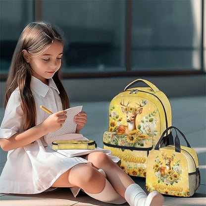 Mercuryelf Kids Personalized Backpack Deer 3PCS Backpack Set with Lunch Bag & Pencil Case, 17 Inch School Bookbag for Elementary Kindergarten - color: Blue