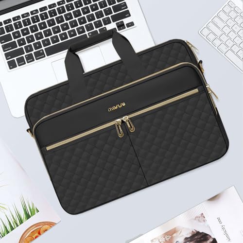 MOSISO 15-16 inch Laptop Bag, Laptop Briefcase Messenger Compatible with MacBook Pro 16/Air 15, HP, Dell, Lenovo, Square Quilted Computer Bag Work Office Business with 3 Pockets&Strap, Black - color: Black, size: 16 inch