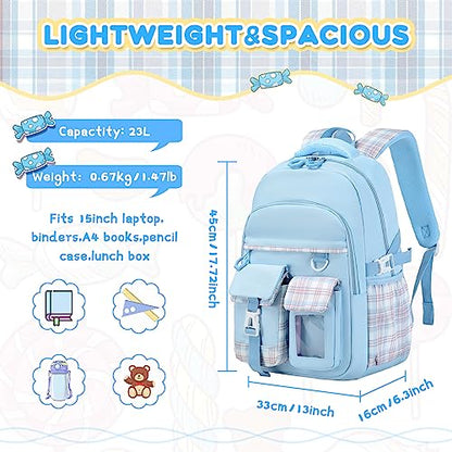 PIG PIG GIRL Girls Backpack, Lightweight Kids Backpack Kawaii School Backpacks Bookbag for Primary Elementary School,Age 6-14 years,Blue(Luggage Strap Ver) - color: 1pc-blue(luggage Strap Ver)