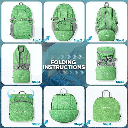 ZOMAKE Ultra Lightweight Packable Backpack 25L,Small Foldable Backpacks Hiking Water Resistant Collapsible Daypack for Women Men(Dark Green-C1) - color: Dark Green-c1, size: 25L
