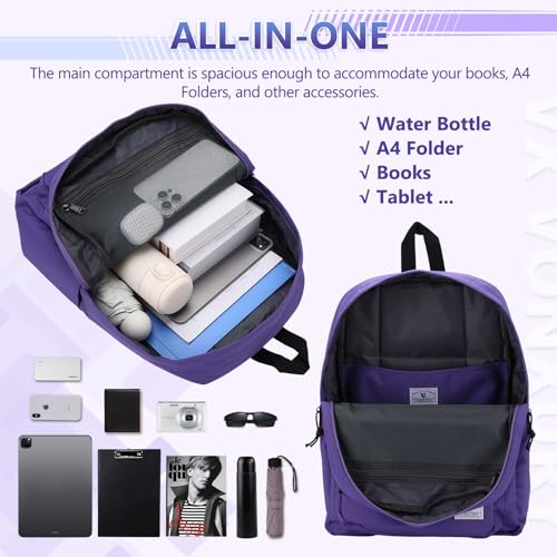 VX VONXURY Backpack for Men Women, Lightweight Kids School Bag, Classic Basic Laptop Bookbag for College Work Travel Hiking - color: Purple