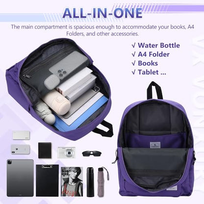 VX VONXURY Backpack for Men Women, Lightweight Kids School Bag, Classic Basic Laptop Bookbag for College Work Travel Hiking - color: Purple