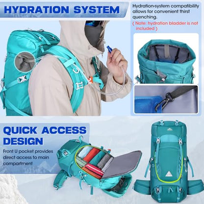IGOLUMON 60L Hiking Backpack Waterproof Camping Backpack with Rain Cover Large Lightweight Backpacking Backpack for Men Women - color: Green