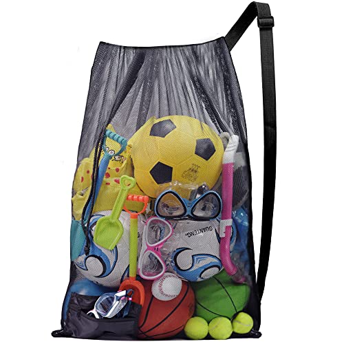 Drawstring Mesh Ball Bag,Holds 10+ Soccer Balls, Foldable Swim Bag for Gym, Pool & Beach Gear, Swimming, Basketball Equipment Carryall (L)