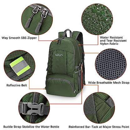 G4Free 40L Lightweight Packable Hiking Backpack, Waterproof Travel Daypack - color: Army Green