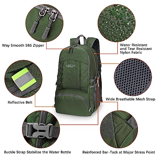G4Free 40L Lightweight Packable Hiking Backpack, Waterproof Travel Daypack - color: Army Green