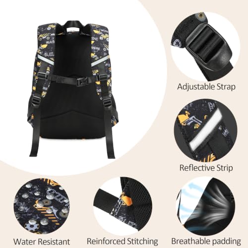 abshoo Lightweight Kids Backpack For Boys Bookbag (Excavator Black) | Multi-pocket,Front chest buckle,Reflective strip, Breathable widened strap, Elementary Kindergarten School Bags - color: Excavator Black
