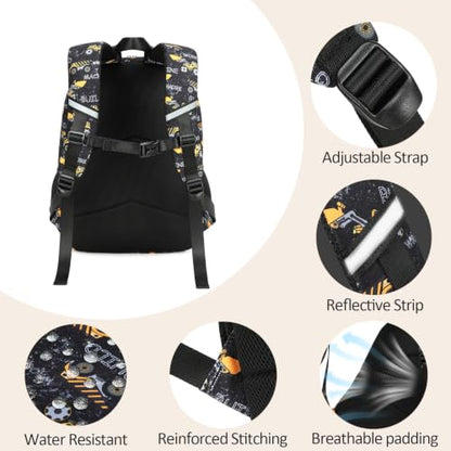 abshoo Lightweight Kids Backpack For Boys Bookbag (Excavator Black) | Multi-pocket,Front chest buckle,Reflective strip, Breathable widened strap, Elementary Kindergarten School Bags - color: Excavator Black