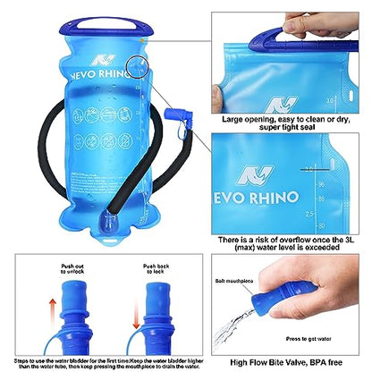 N NEVO RHINO Hydration Backpack with Water Bladder 3L, Hiking Backpack with Rain Cover, Insulation Water Daypack for Cycling Biking - color: gray