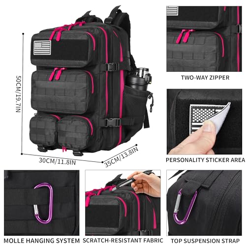 55L Tactical Backpack Heavy Duty Military Rucksack Molle Backpack 3 Day Assault Pack for Work Outdoors - color: Black Rose