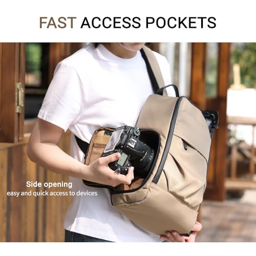 TAAOKA Camera Sling Bag, DSLR/SLR/Mirrorless Camera Backpack Case Shockproof Photography Backpack with Tripod Holder & Removable Modular Inserts Compatible with Canon/Nikon/Sony/Fuji - color: Coffee, size: Medium 9.06 x 5.12 x 15.16 inches