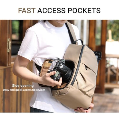 TAAOKA Camera Sling Bag, DSLR/SLR/Mirrorless Camera Backpack Case Shockproof Photography Backpack with Tripod Holder & Removable Modular Inserts Compatible with Canon/Nikon/Sony/Fuji - color: Coffee, size: Medium 9.06 x 5.12 x 15.16 inches