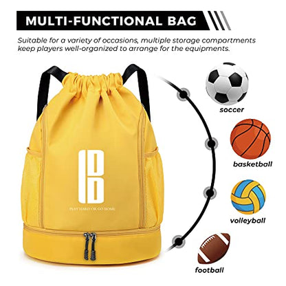 brooman Youth Soccer Bags Boys Girls Backpack for Soccer Basketball Volleyball & Football with Ball Compartment - color: Yellow