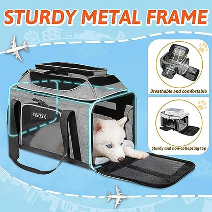 Petskd Top-Expandable Pet Carrier 17x12x8.5 Inches JetBlue Allegiant Spirit Airline Approved, Soft-Sided Carrier for Small Cats and Dogs with Locking Safety Zippers and Anti-Scratch Mesh(Grey) - color: Grey, size: 17.0"L x 12.0"W x 8.5"H
