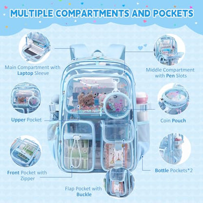 Clear Backpacks for Stadium Events Heavy Duty Clear Bookbag for School Girls Transparent Back Pack, Blue - color: Blue