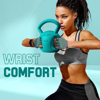 Yes4All Kettlebell, Strength Training Kettlebells for Women, Wide Multi-grip Textured Handle for Home Gym Exercises & Full Body Workout, Single 5–25 lb & Set of 10-15 lb - color: C. 15LB - Green, style: A. Single