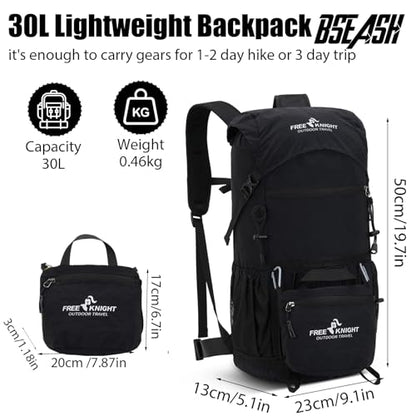 Bseash 30L Lightweight Hiking Backpack, Black | Waterproof, Outdoor Sport Travel Bag Daypack, For Cycling Climbing Skiing - color: Black