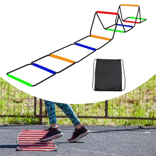 Agility Ladder Speed Ladder Footwork Ladder Workout Ladder Carbon Steel Construction Foldable Design Suitable for Athletic Training Coaches Athletes - size: 10 Grids With Bag