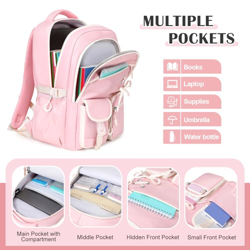DIGOBAY Backpacks for Girls - 3PCS Girls Backpack with Lunch Box & Pencil Pouch School Backpacks for Elementary Middle High College School Bookbag for Teen Girl Kids Students Pink - color: Pinkbeige