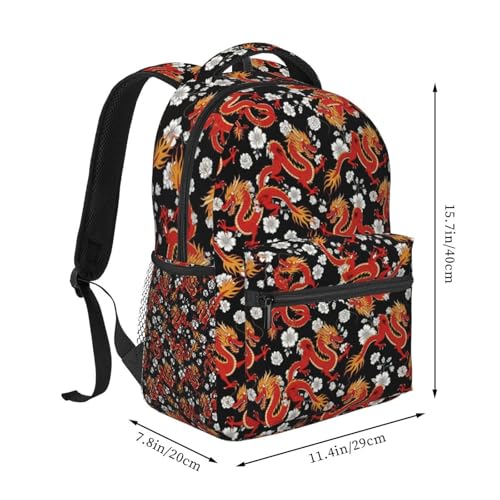 Water Resistant Casual Backpack Japanese Chinese Dragon Flower Black Floral, Hiking Daypack with Side Mesh Pockets for Men Women and Outdoor Activities - color: Pattern (233)
