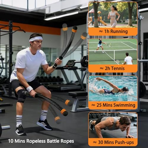 Weighted Ropeless Battle Ropes, Heavy Duty Portable Cordless Battle Ropes for Home Gym, Workout Exercise Rope for Strength Training, Fitness Equipment for Men & Women, Home Gym Equipment(Black)