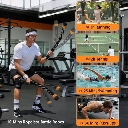 Weighted Ropeless Battle Ropes, Heavy Duty Portable Cordless Battle Ropes for Home Gym, Workout Exercise Rope for Strength Training, Fitness Equipment for Men & Women, Home Gym Equipment(Black)