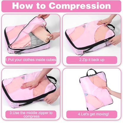 6 Pcs Set ompression Packing Cubes, Expandable Large Packing Cubes for Suitcases and Backpack, Compression Suitcase Organizers with Shoe Bag for Travel