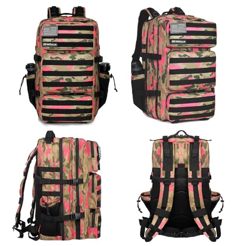 Military Tactical Backpack 55L for Men & Women Bug Out Bag Assault pack Molle Daypack Hiking Trekking Rucksack (Pink camouflage) - color: Pink Camouflage