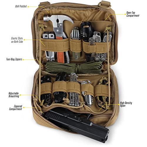 WYNEX Tactical Admin Molle Pouch, Medical EDC EMT Utility Bag Shell Design Attachment Pouches 1000D Nylon Hiking Belt Bags - color: Khaki