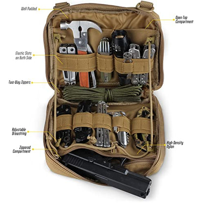 WYNEX Tactical Admin Molle Pouch, Medical EDC EMT Utility Bag Shell Design Attachment Pouches 1000D Nylon Hiking Belt Bags - color: Khaki