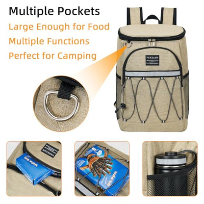 Backpack Cooler Backpack 26 Cans Insulated Leak Proof for Women Men Beach Camping Picnic Fishing Hiking Lunch Backpack Waterproof Cooler - color: Khaki, size: Medium