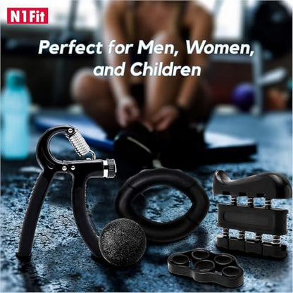 N1Fit Grip Strength Trainer Kit - 5 Pack Forearm Wrist Finger Grip Strengthener - Adjustable Resistance Hand Gripper Exerciser Strength Workout