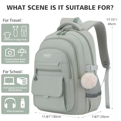 Teen Girls School Backpack, Aesthetic Bookbag Laptop Backpack for Kids Elementary Middle High School College Women Students Mochilas Niñas, Green - color: Green, size: 15.6in