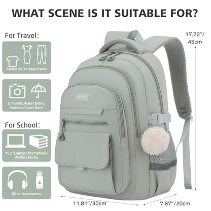 Teen Girls School Backpack, Aesthetic Bookbag Laptop Backpack for Kids Elementary Middle High School College Women Students Mochilas Niñas, Green - color: Green, size: 15.6in