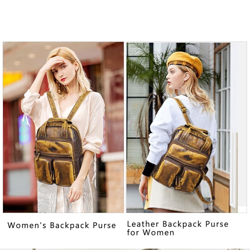 Angel Kiss Backpack Purse for Women Soft Washed Leather Multi Pocket Casual Travel Backpacks… - color: Brown