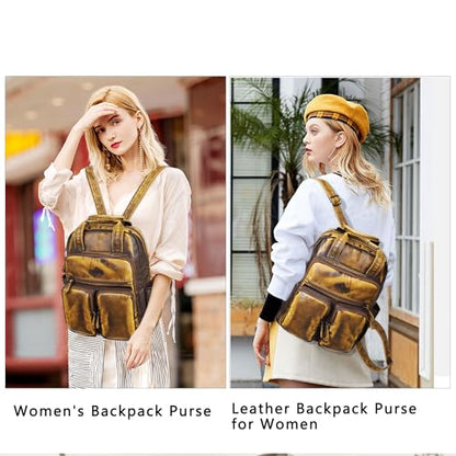Angel Kiss Backpack Purse for Women Soft Washed Leather Multi Pocket Casual Travel Backpacks… - color: Brown