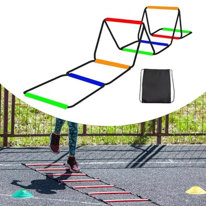 Agility Ladder Speed Ladder Footwork Ladder Workout Ladder Carbon Steel Construction Foldable Design Suitable for Athletic Training Coaches Athletes - size: 8 Grids With Bag
