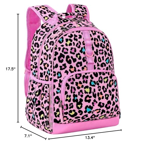 Choco Mocha Kids Backpack for Girls Cheetah Backpack Kids Elementary School Backpack for Girls Ages 6-8 Kid Bookbag 17 Inch with Chest Strap, Pink - color: Leopard-pink