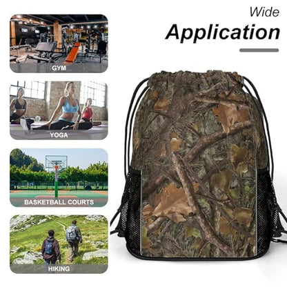 Camo Drawstring Backpack Gym Bag With Shoe Compartment String Bag Sport Beach Swimming Sackpack For Women Men - color: Camo
