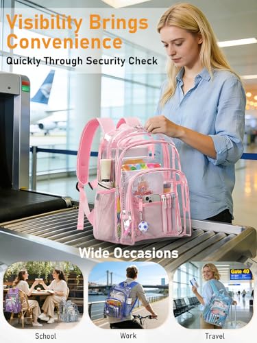 Double-Layer Clear Backpacks 17 Inch Large Clear School Book Bag - color: Pink