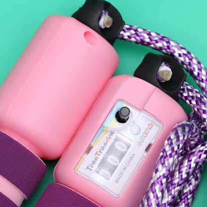 2Pcs Counting Jump Rope, Cotton Skipping Rope with Digital Counter, Interactive Fitness for Workout and Game, Purple-Pink and Red-Blue Pair