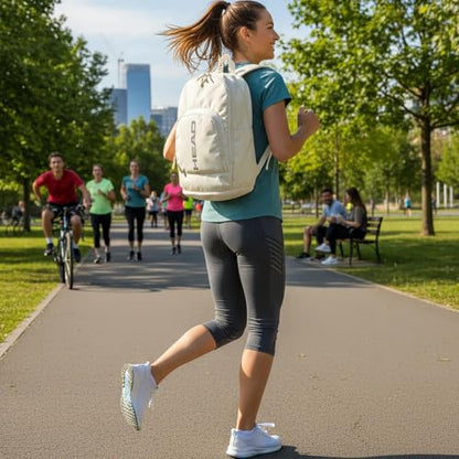 HEAD Gym Tennis Backpack for Women with Shoes Pocket Fits 15.6 inch Laptop - color: Beige With Bottom Pocket