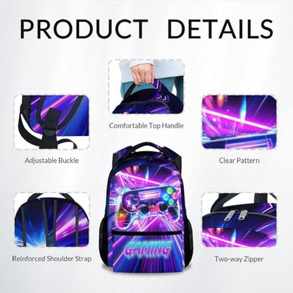 Backpack for Boys, Kids Gaming Backpacks; 17 Inch Large Capacity Game Themed School Bag Suitable for Hiking, Camping, and Daily Activities Back to School Gifts - color: Purple