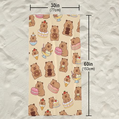 Cute Capybara Beach Towel, Capybara Pattern Thin Lightweight Soft Bath Towels, Quick Dry Absorbent Microfiber Swim Yoga Pool Beach Accessories, 30x60 Inch/ 77X153cm - color: Capybara