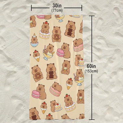 Cute Capybara Beach Towel, Capybara Pattern Thin Lightweight Soft Bath Towels, Quick Dry Absorbent Microfiber Swim Yoga Pool Beach Accessories, 30x60 Inch/ 77X153cm - color: Capybara