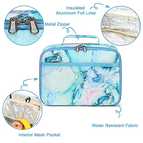 LEDAOU Kids Lunch Box, Insulated Lunch Bag for Girls Boys, Reusable Lunchbox for School Preschool Kindergarten Daycare, Lightweight Blue Marble Lunch Tote - color: Marble Blue