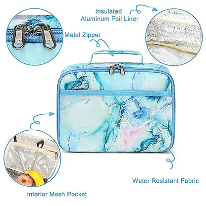 LEDAOU Kids Lunch Box, Insulated Lunch Bag for Girls Boys, Reusable Lunchbox for School Preschool Kindergarten Daycare, Lightweight Blue Marble Lunch Tote - color: Marble Blue
