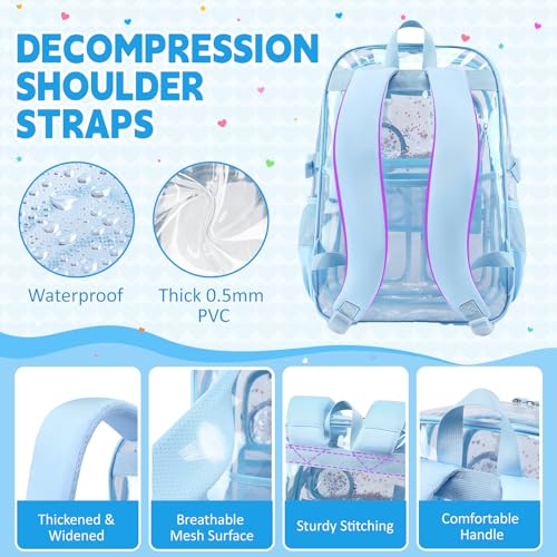 Clear Backpacks for Stadium Events Heavy Duty Clear Bookbag for School Girls Transparent Back Pack, Blue - color: Blue